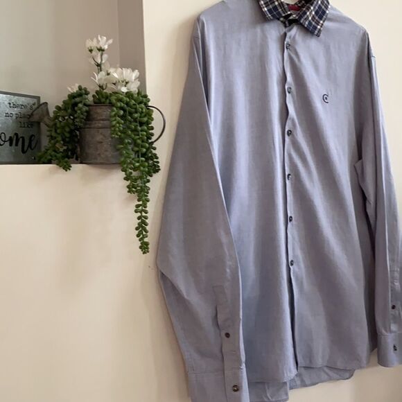 Cerruti Cotton Chambray Blue Plaid Collar Shirt XL - Picture 2 of 12